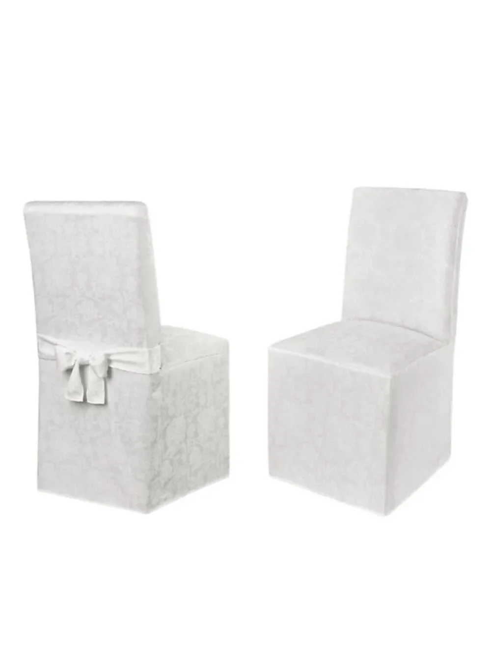 2 brand new WHITE Holiday Medley Damask Chair Covers for Dining Room Chairs